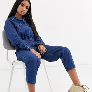 ASOS DESIGN Petite lightweight denim tailored boilersuit in blue